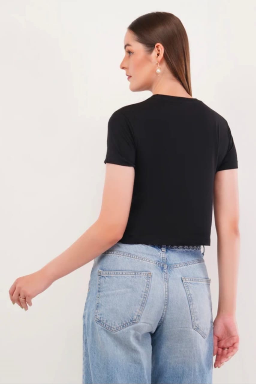 Black Customized Half Sleeve Women's Cotton T-Shirt - Image 2