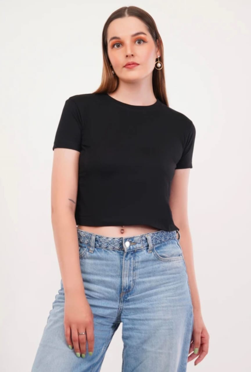 Black Customized Half Sleeve Women's Cotton T-Shirt