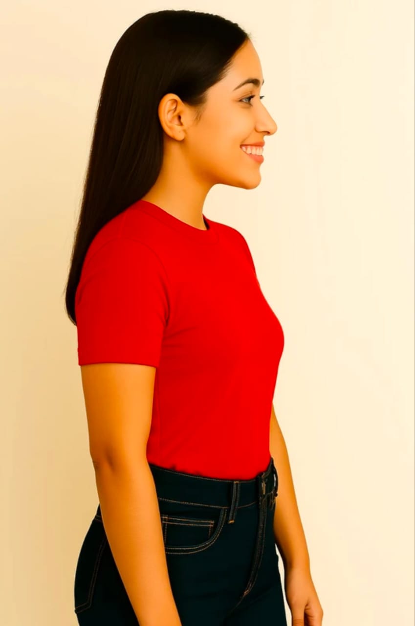 Red Customized Half Sleeve Women's Cotton T-Shirt - Image 3