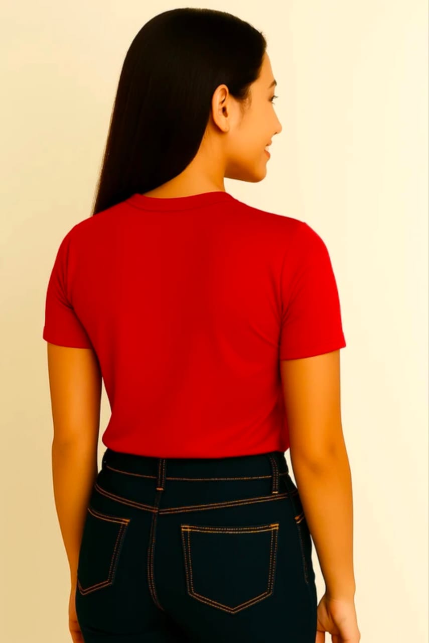 Red Customized Half Sleeve Women's Cotton T-Shirt - Image 4
