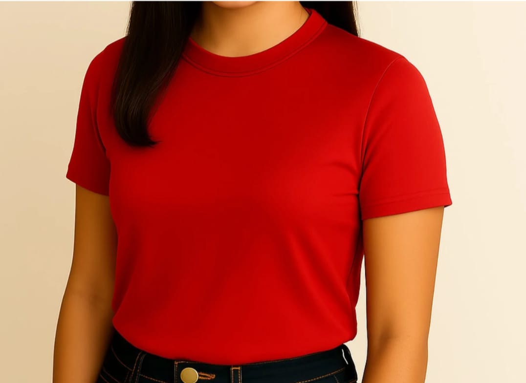 Red Customized Half Sleeve Women's Cotton T-Shirt - Image 5
