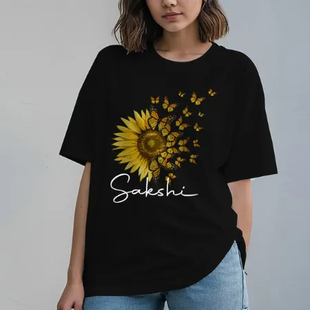 Sunflower Oversized Hip Hop Printed Women’s Half Sleeves Cotton T-Shirt