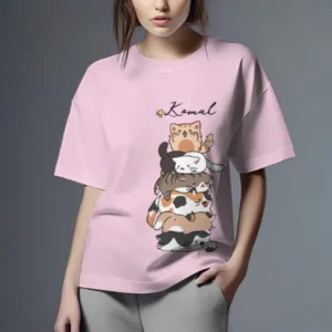 Cat Lover Oversized Hip Hop Customized Printed Women’s Half Sleeves Cotton T-Shirt