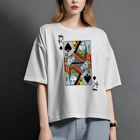 Playing Card Oversized Hip Hop Printed Women’s Half Sleeves Cotton T-Shirt
