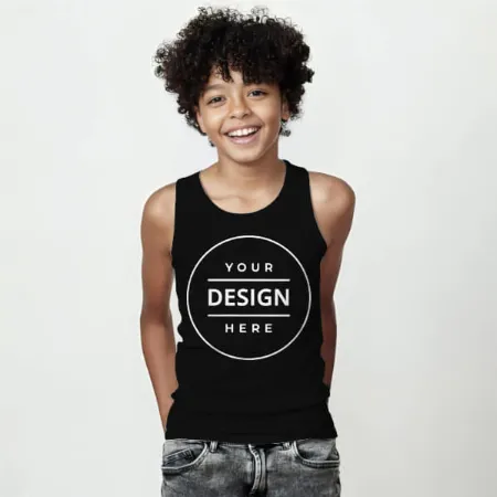 Black Customized Kid's Cotton Vest Tank Top