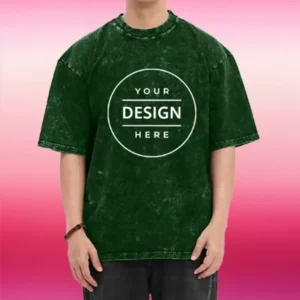 Green Acid Wash Pattern Oversized Hip Hop Half Sleeve Men's Cotton T-Shirt