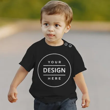 Black Customized Half Sleeve Infant Kid's Cotton T-Shirt (1-12 Months)