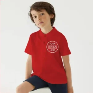 Red Half Sleeves Kid's Polo Collar Neck Cotton T-Shirt