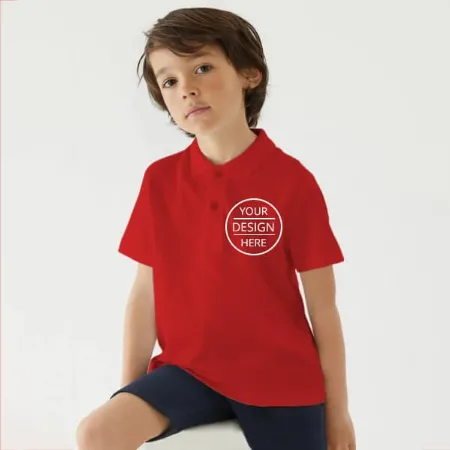 Red Half Sleeves Kid's Polo Collar Neck Cotton T-Shirt