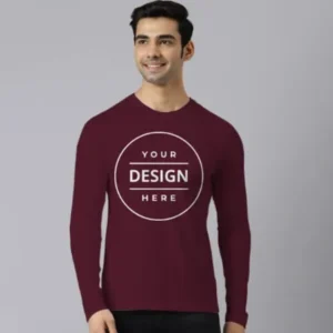 Maroon Full Sleeve Men's Cotton T-Shirt